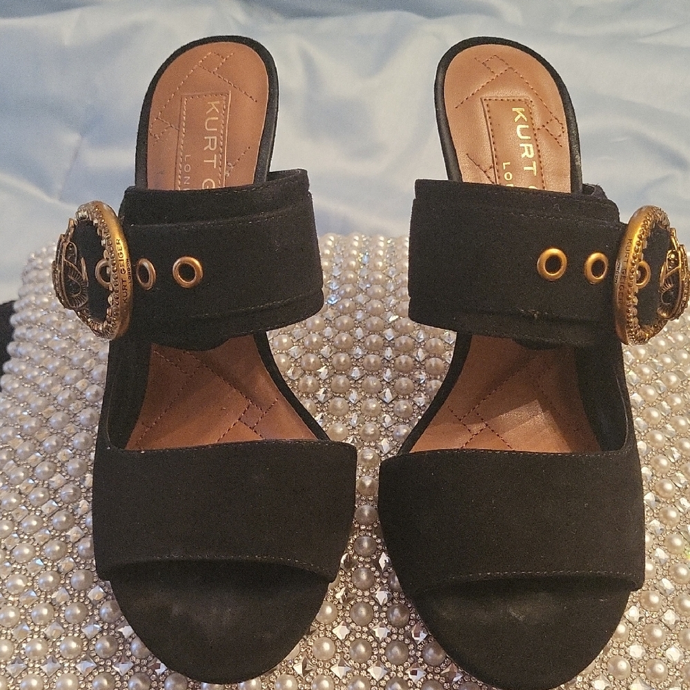 Kurt Geiger Black Mules with Gold Accents